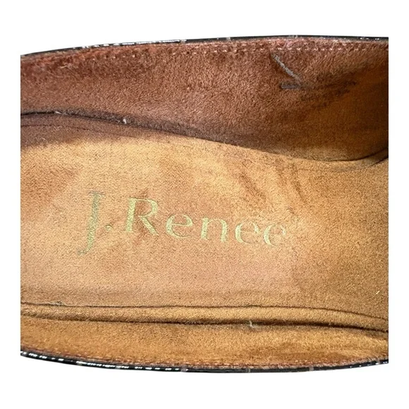 J. Renee brand mules, slip-on design, low wedge heel dark, crocodile-embossed - Picture 8 of 9